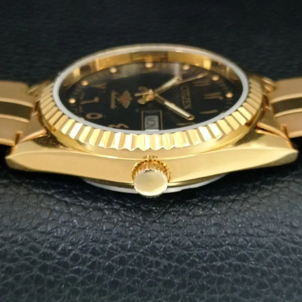 Vintage 1978 Citizen Automatic Mens Gold Watch W/daydate & Black accents